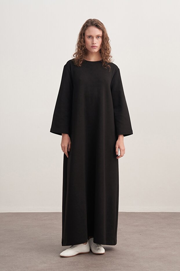 Kadın İnterlok Oversize Elbise Siyah - 1