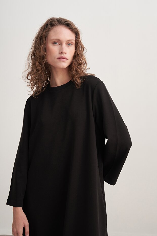 Kadın İnterlok Oversize Elbise Siyah - 4