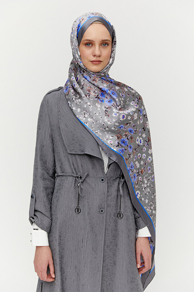 Çiçek Desenli İpek Şal - 1