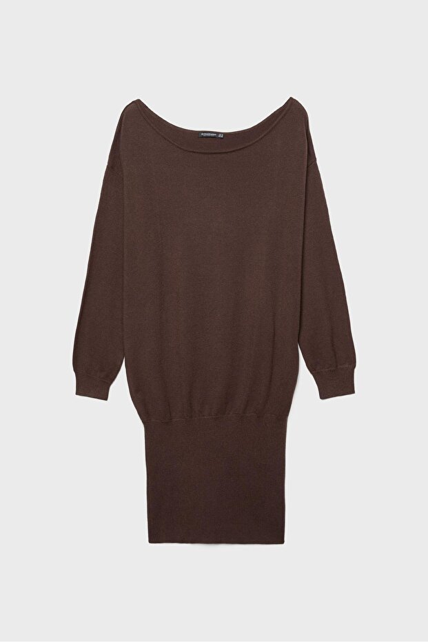 Geniş yaka kısa triko elbise - 6