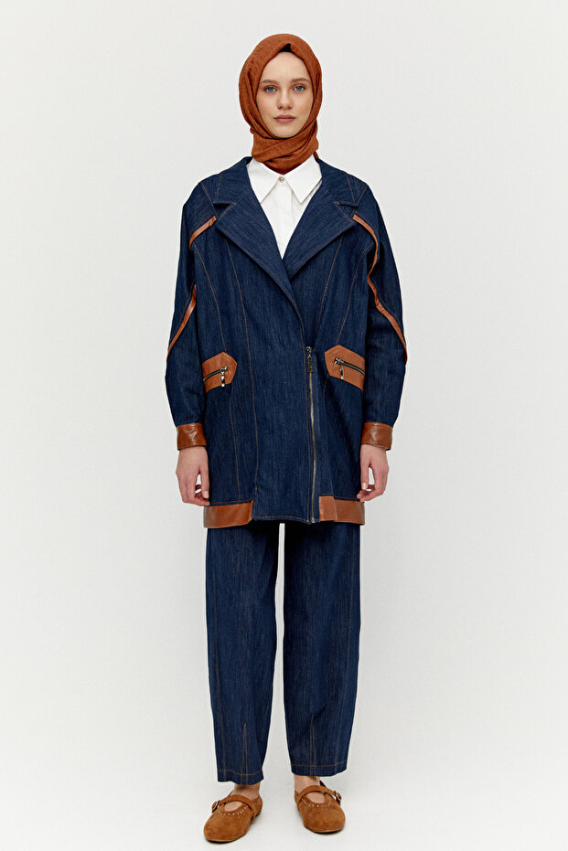 Kruvaze Oversize Denim Ceket - 1