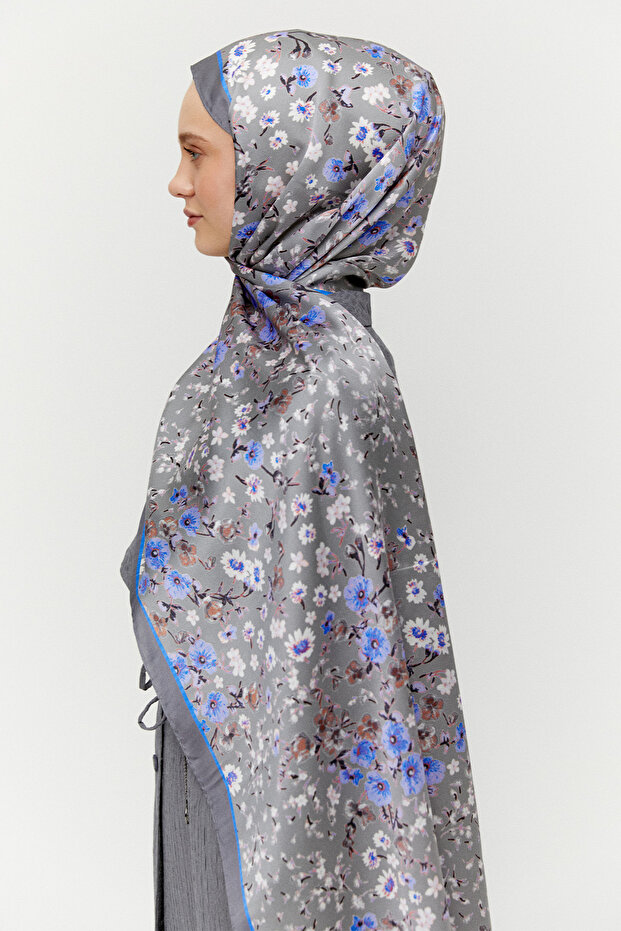 Çiçek Desenli İpek Şal - 3