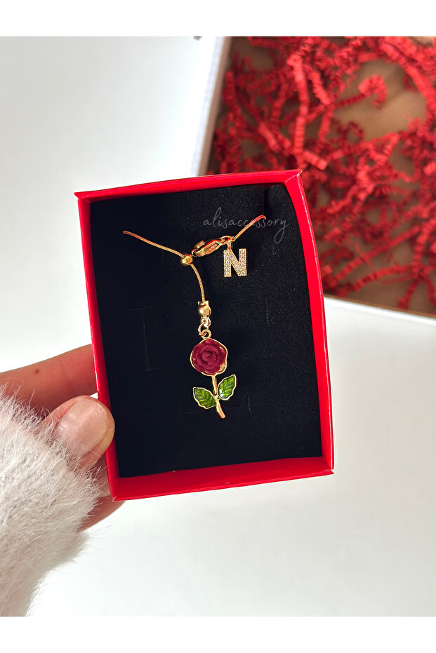 Harfli gül asansör kolye - 1