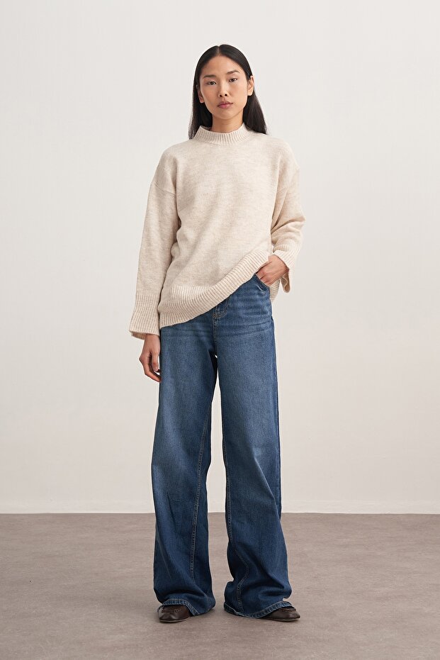 Kadın Basic Triko Kazak Bej - 1