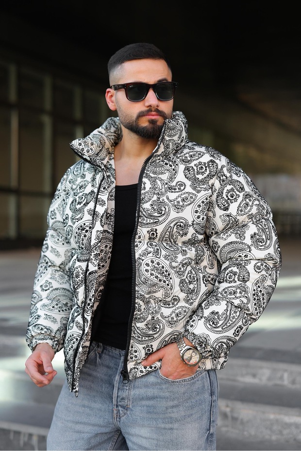 سترة شتوية منفوخة بنقشة للرجال - 1