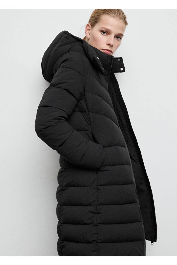 Kapüşonlu midi kapitone anorak - 5