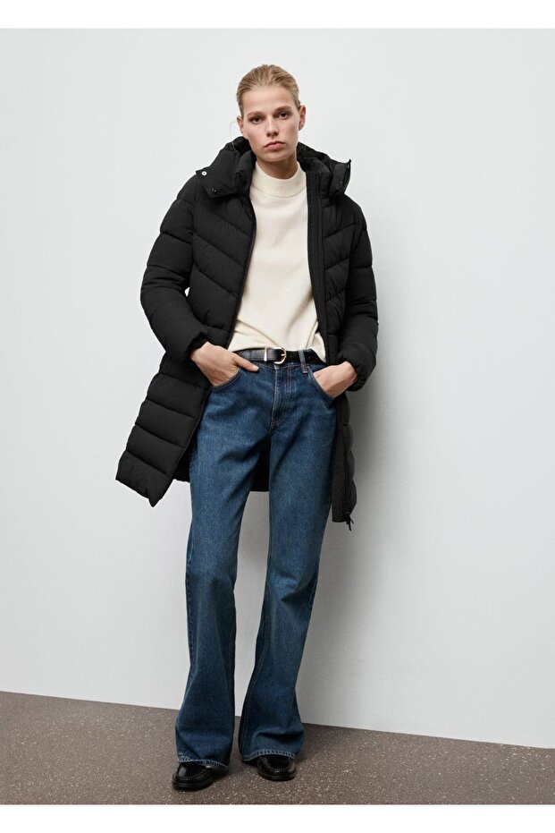 Kapüşonlu midi kapitone anorak - 2