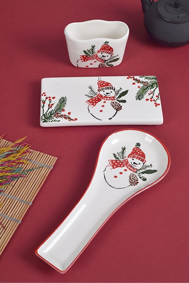 3-Piece Kitchen Set Snowman Dirty Dishcloth Spoon Rest Sponge Holder Oil Pot Holder Hand Print Gift