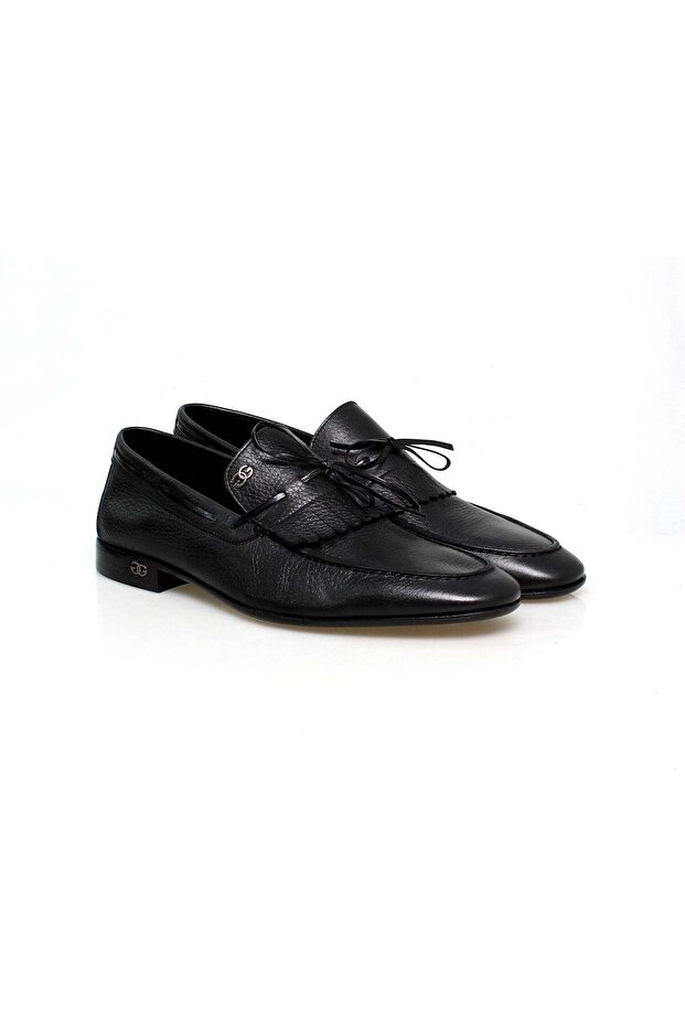 Black Color Laceless Genuine Leather Men's Shoes