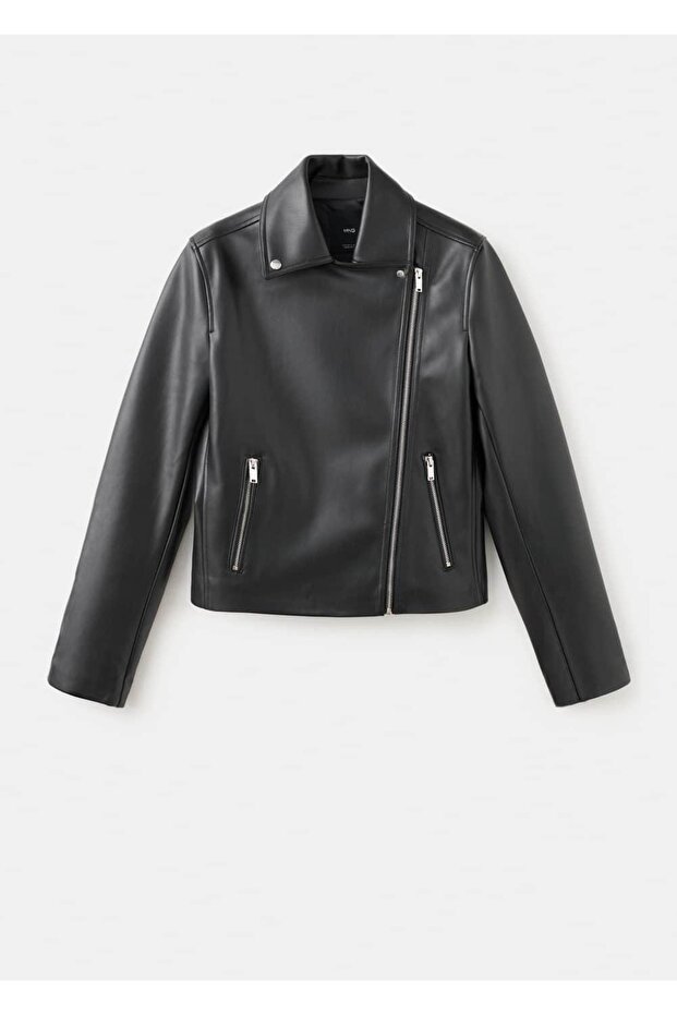 Deri görünümlü biker ceket - 3