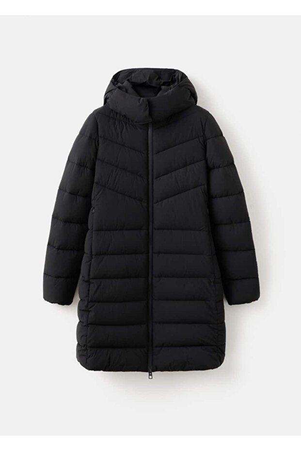 Kapüşonlu midi kapitone anorak - 3