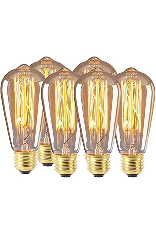 Vintage Edison ST64 Dimmable 40W Antique LED Bulb, 2300K Warm White, E26/E27, Pack of 6