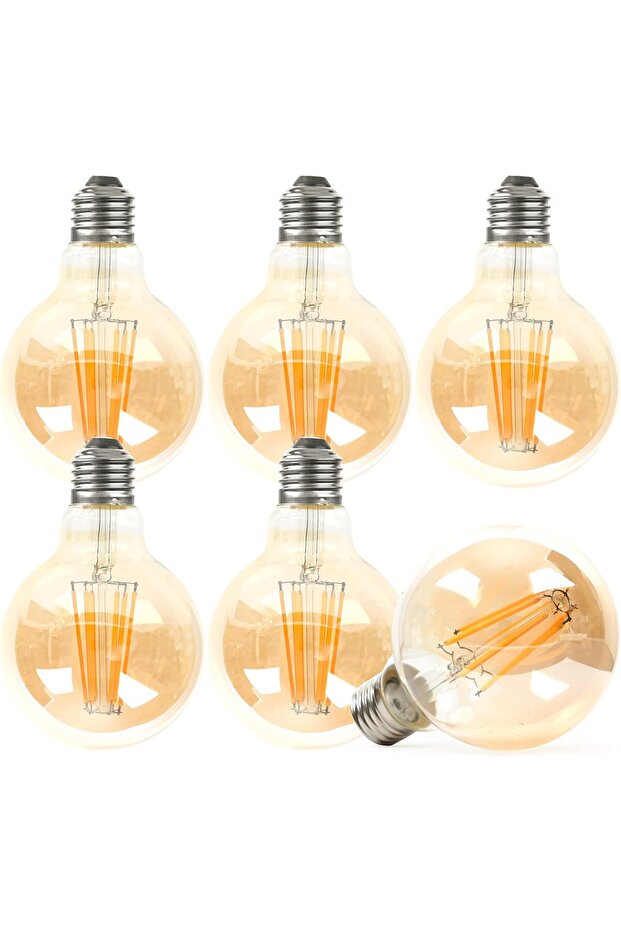 Vintage Edison LED Filament Light Bulbs 6W E27 2700K Amber Glass (6 Pack)