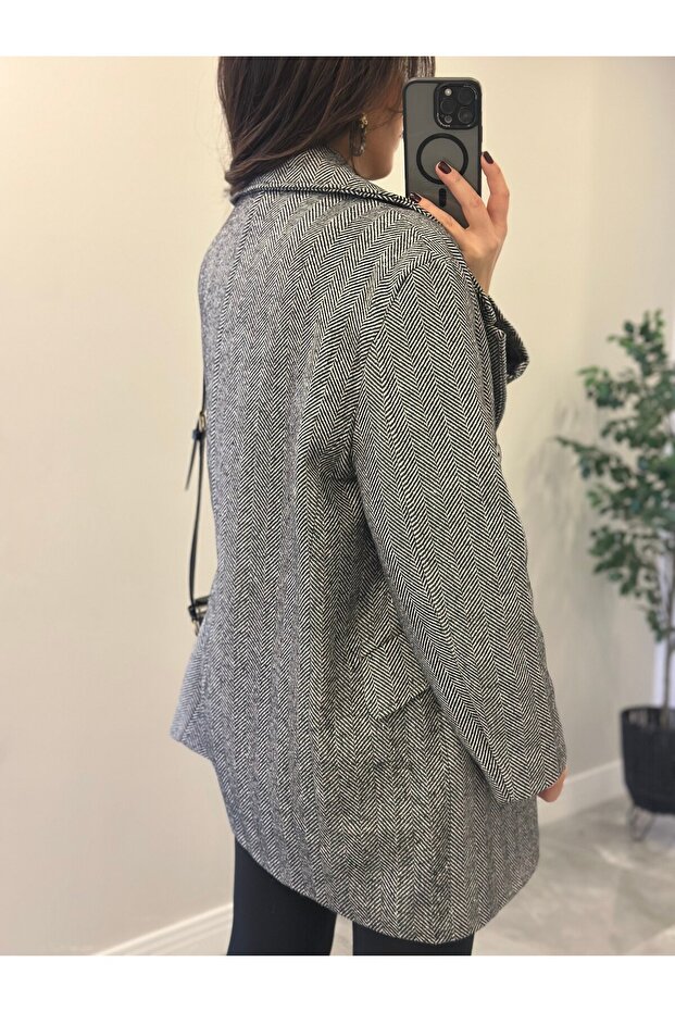 معطف مبطن بالبطانة قصة فضفاضة - أسود - 6