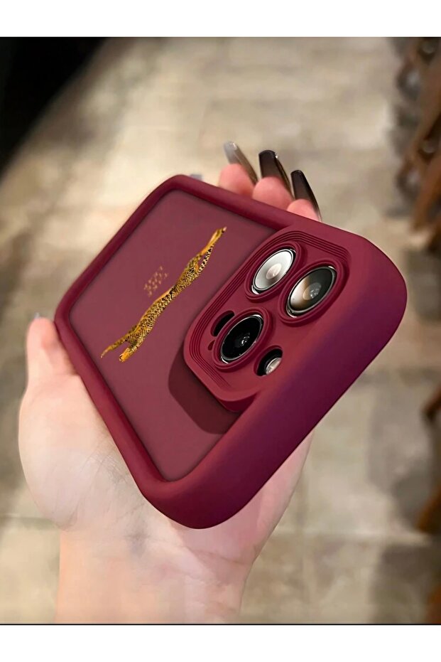 Iphone 14 pro leopard patterned burgundy shock proof case - 3