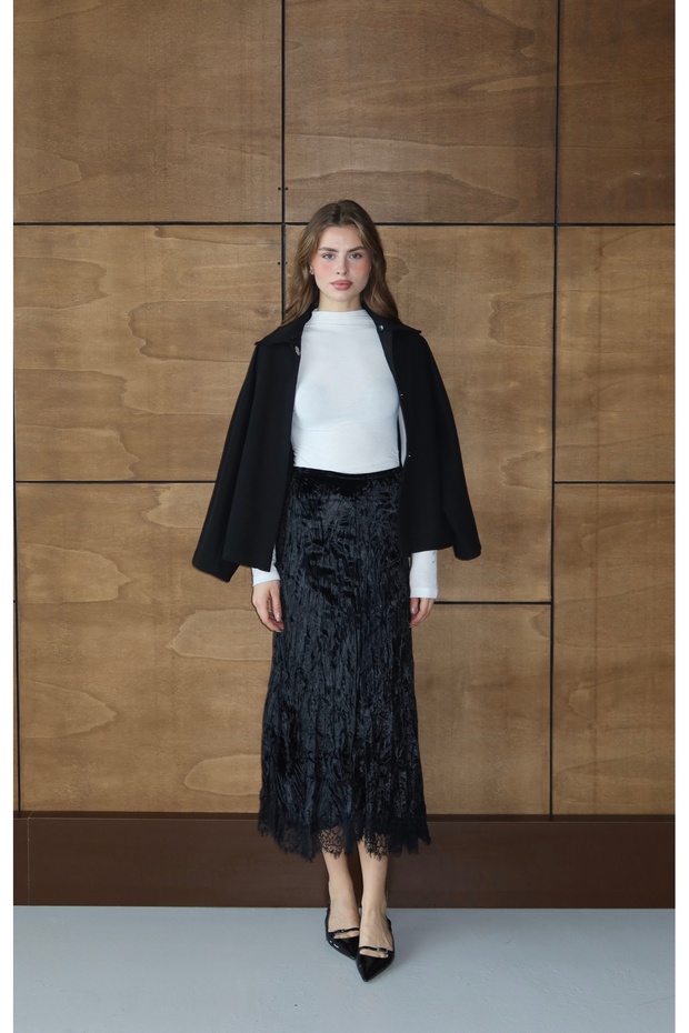 Kadife dantelli etek - 5