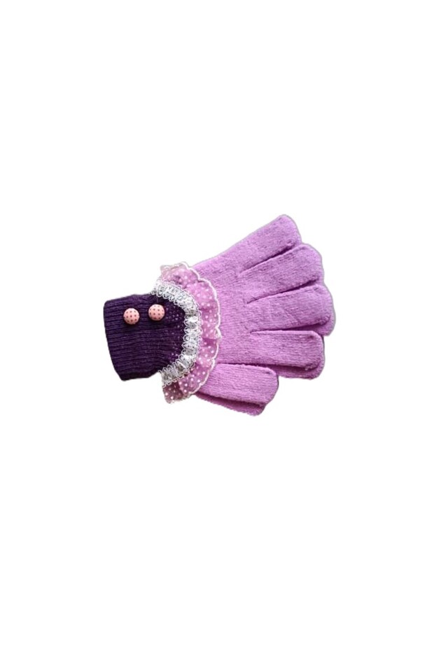 Fancy Gloves with Lace and Double Color Button Detail