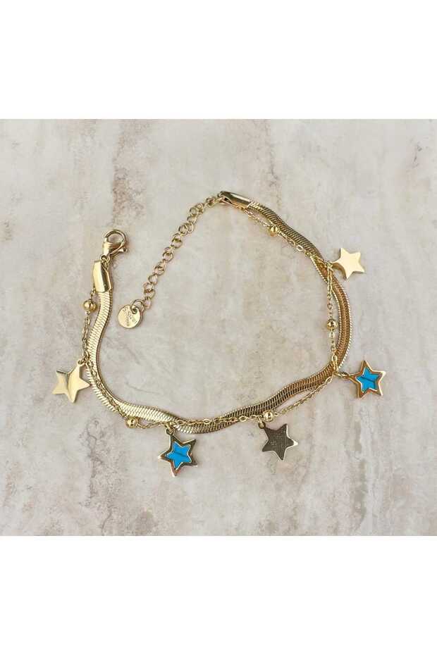 316L Adjustable Bracelet with Star Blue Eye Figure and Italian Chain