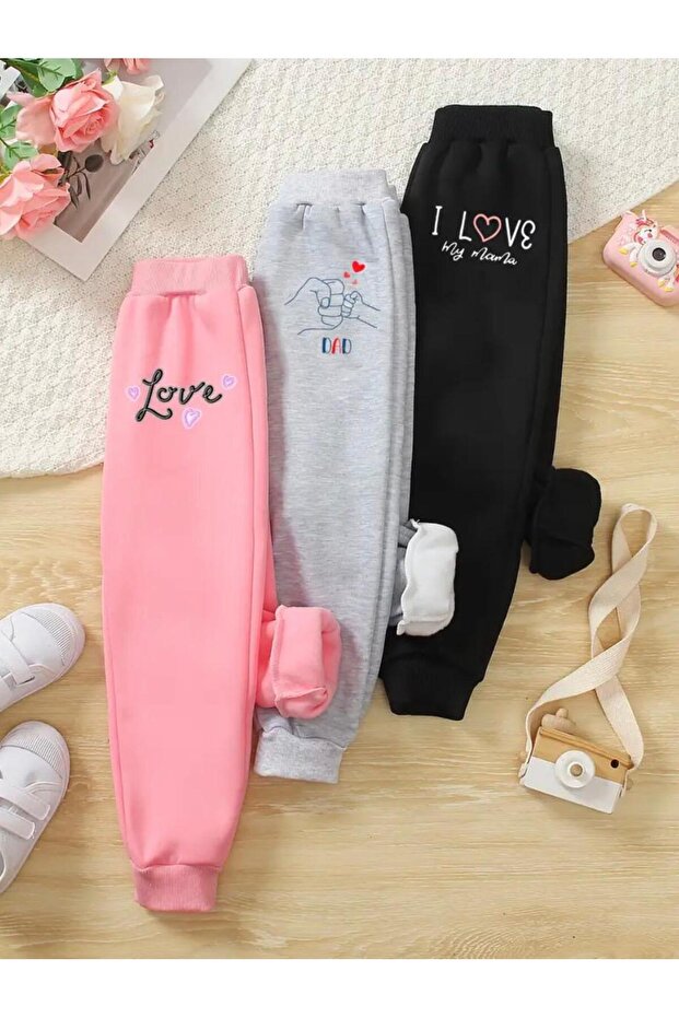 Girls' Love-Dad Printed 3-Piece Tracksuit Bottoms