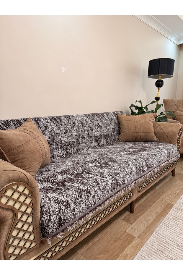 Sofa Cover Luxury Cotton Marble Pattern Non-Slip Reversible Fringed Decorative for Daily Use