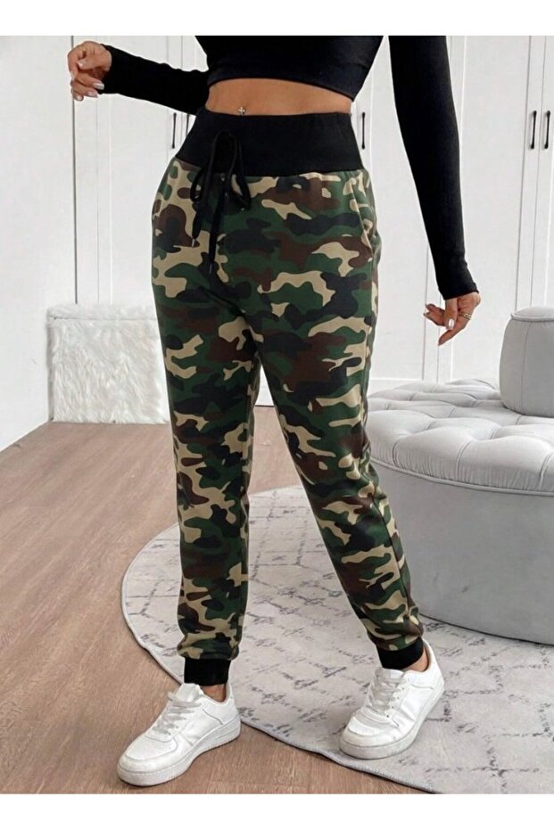 Women's High Waist Lace-Up Patterned Two Thread Pants - 4