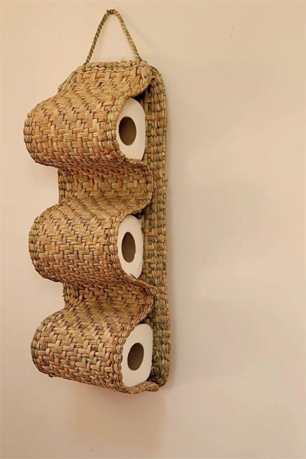 Natural Wicker Bohemian Toilet Paper Stand 3-Layer Organized Hanging Organizer