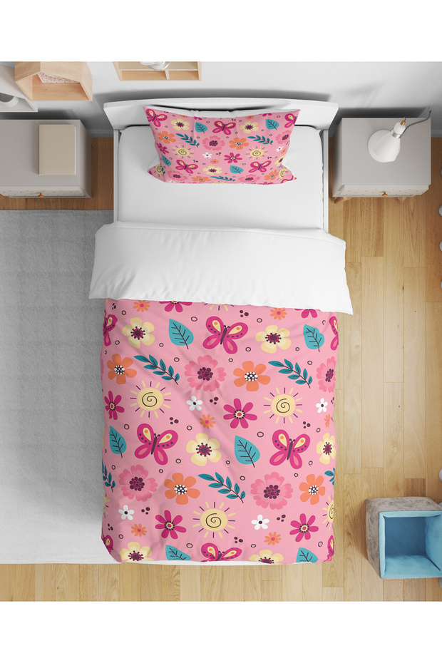 Colorful Flowers Patterned 3D Digital Printed Single Size Sheetless Girls Duvet Cover Set Sleeping Set