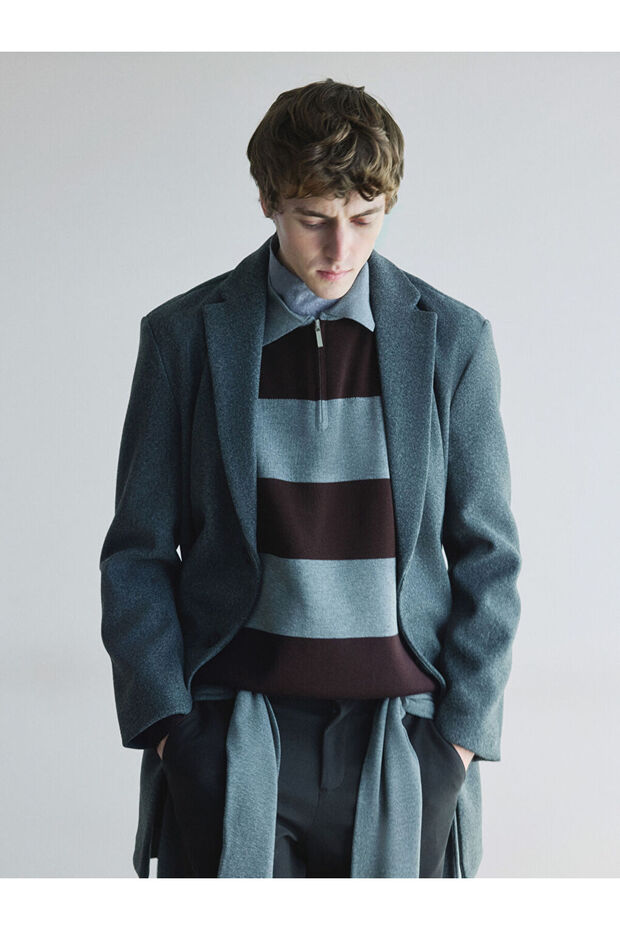 Rmz Gi̇yi̇m Farkiyla Devrik Roba Collar Striped Men's Knitwear Sweater