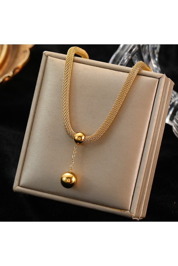 N014 EILIECK 316L Stainless Steel Gold Color Hollow Ball Beads Pendant Necklace For Women Non-fading