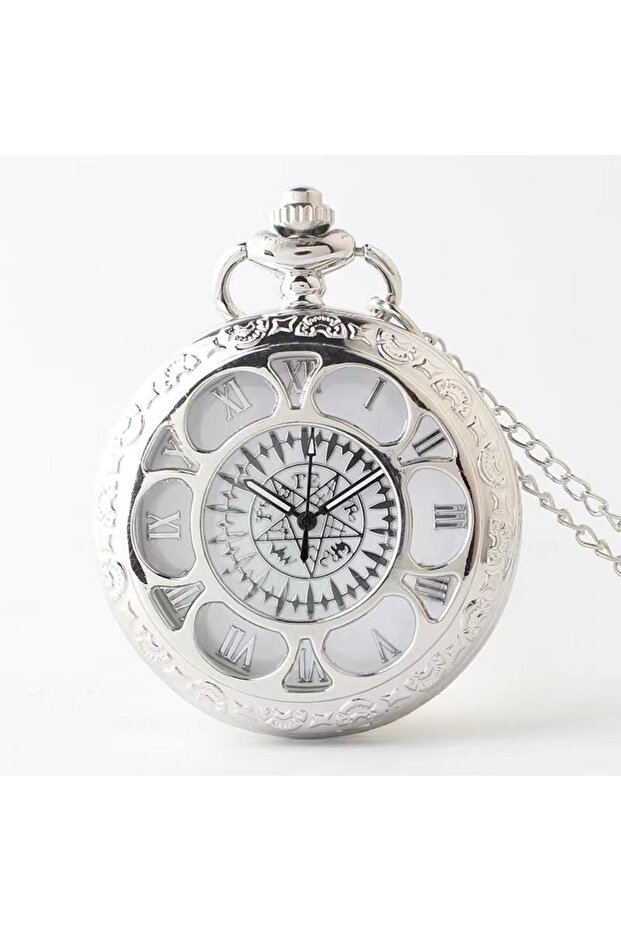 silvery Creative Silvery Engraved Hollow Quartz Pocket Watch with Arabic Numerals Vintage Pendant Ne