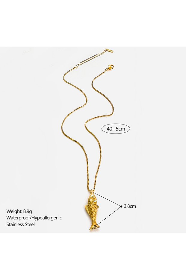 D GHIDBK Trendy 4 Designs Stainless Steel Gold Plated Small Fish Pendant Necklaces for Women Waterp.