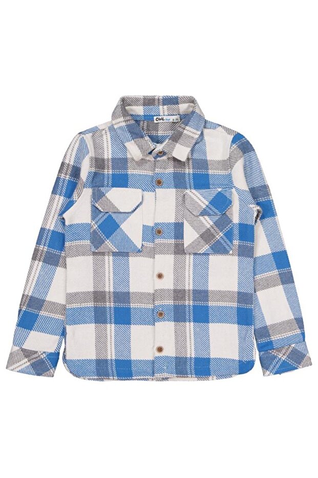 Double Pocket Plaid Shirt for Ages 6-9 - Blue 9-10 Years Old