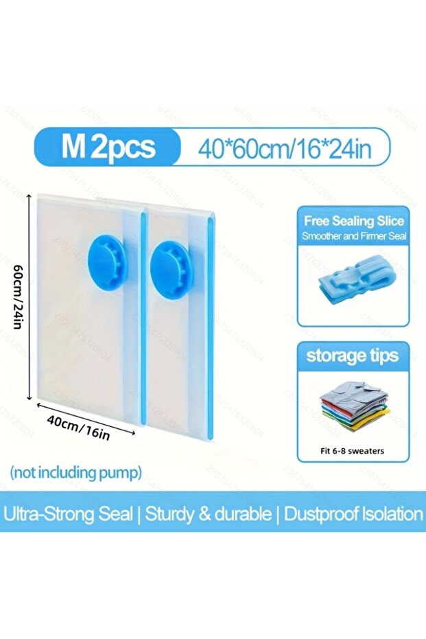 2PcsM-40x60cm 2/3/7 Pcs Vacuum Storage Bags for Clothes/Duvets, Heavy Duty with Hand Pump, Space Sav