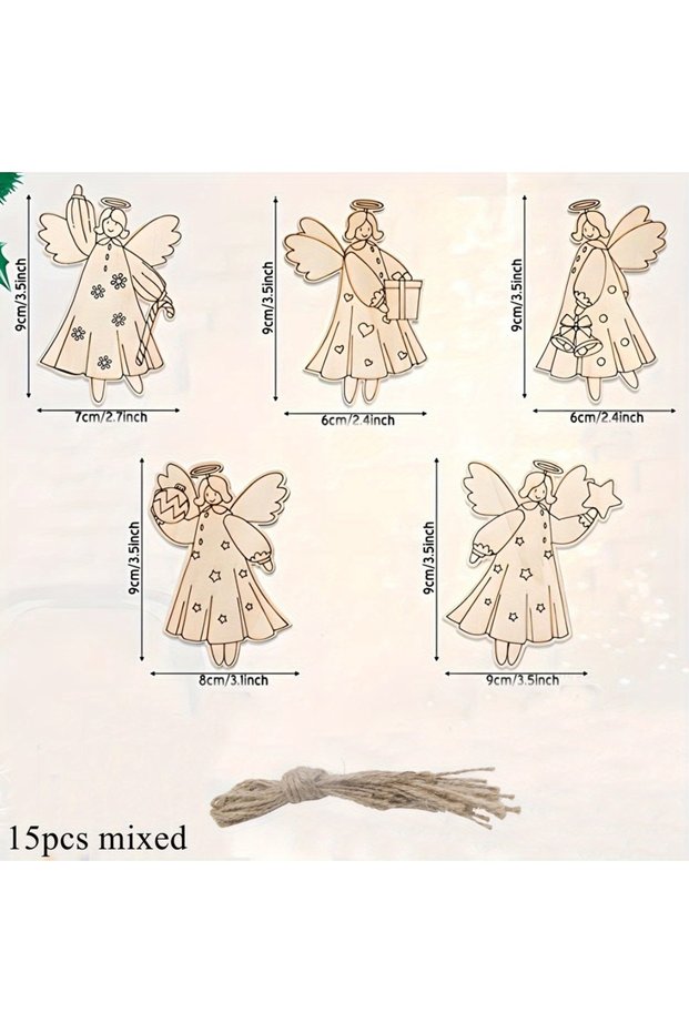 15pcs mixed 15pcs Christmas Angel Series Wooden Hanging Craft DIY Painting Angel Crafts for Creative