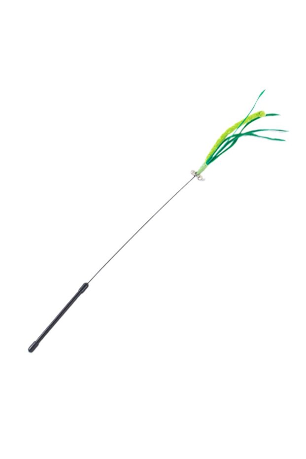 green Cat Teasing Toy Interactive Tail Grass Dog Sage Feather Long Pole Cat Teasing Stick Bite Resis