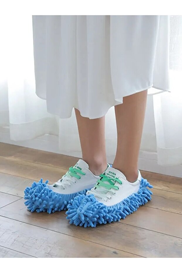 1 Pair Blue 1 Pair Of Chenille Mop Slippers Dust Removal Foot Socks Mop Cap Multifunctional Floor Cl