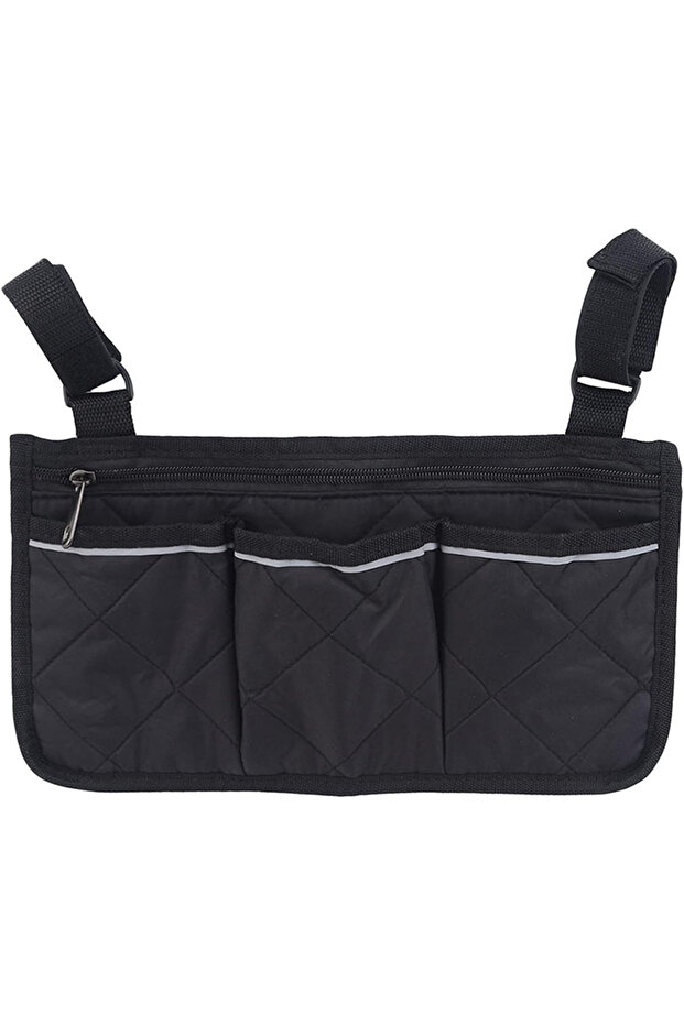 black Wheelchair Beach Chair Side Bag With Reflective Strip Arm Rest Pouch For Most Walking Wheels A