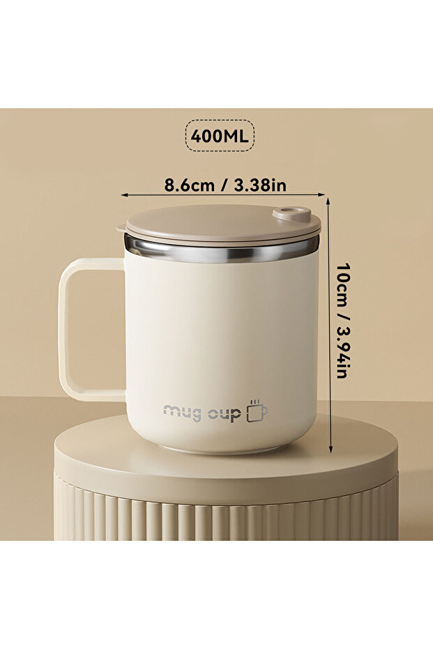 301-400ml Beige 400ML Insulated Coffee Mug With Lid 304 Stainless Steel Double Wall Water Cup Sealed