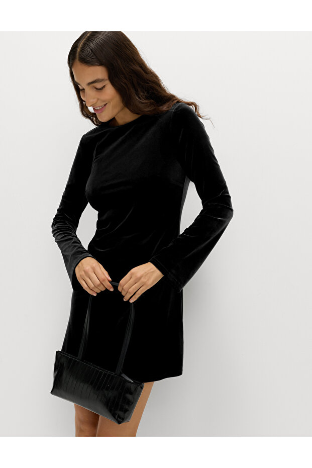 Kadife Mini Elbise - 1