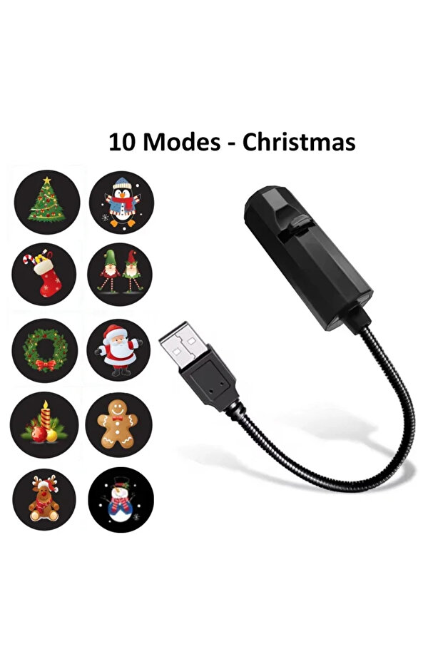 10 Modes - Christmas LED Christmas Projector Light USB 5V Night Light Ambiance 4/10 Modes Switchable