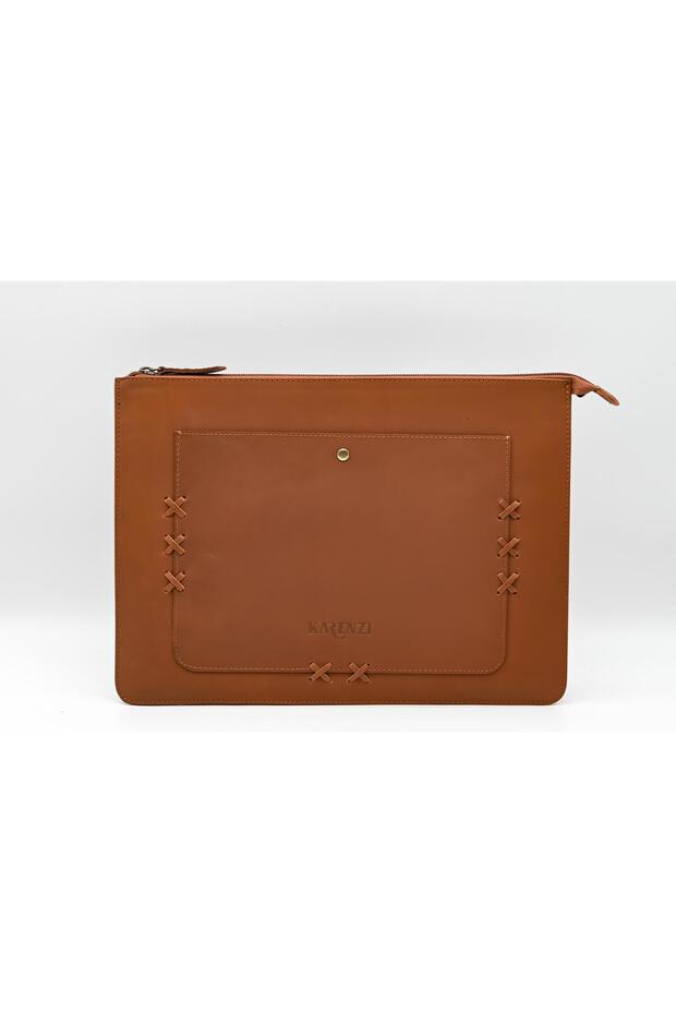 Handcrafted Genuine Leather Laptop Pouch Sleeve - Velvet Lined & Charger Pocket