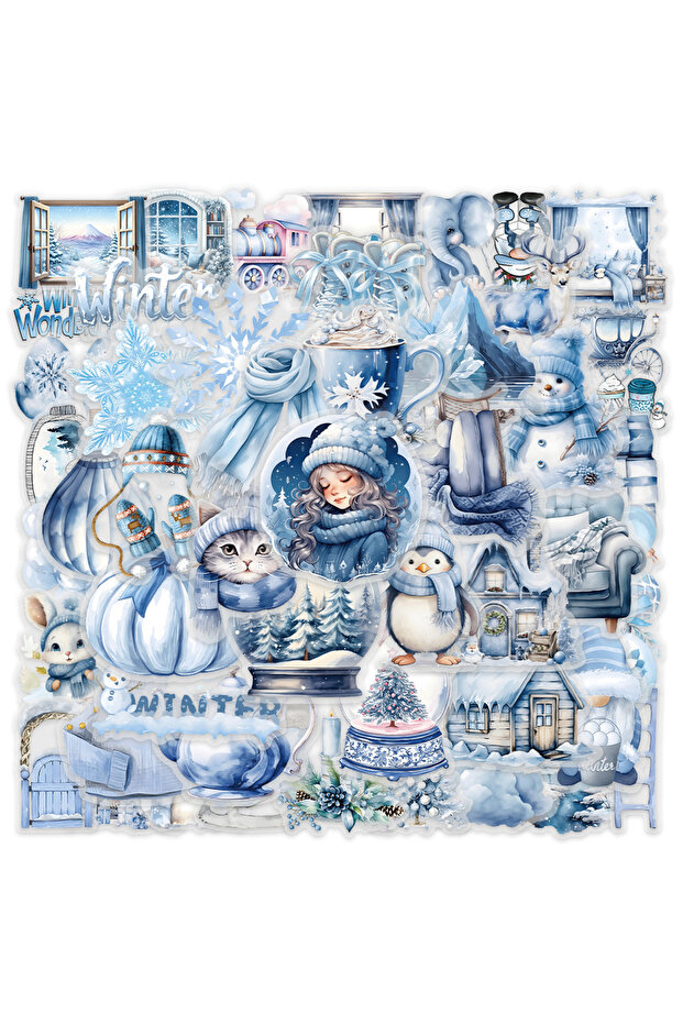 50PCS 10/30/50PCS Cute Cartoon Blue Winter Graffiti Stickers Decoration Decals Laptop Notebook Phone