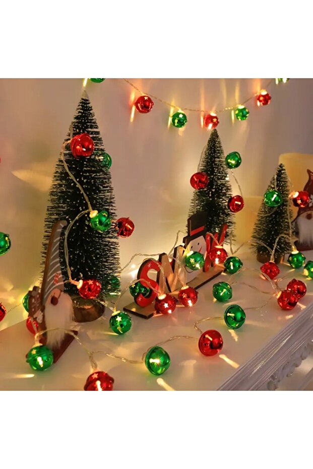 3M20ELD warm white 1pc Christmas Red Green Bells String Lights Hanging Garland Decorative Lamp Batte