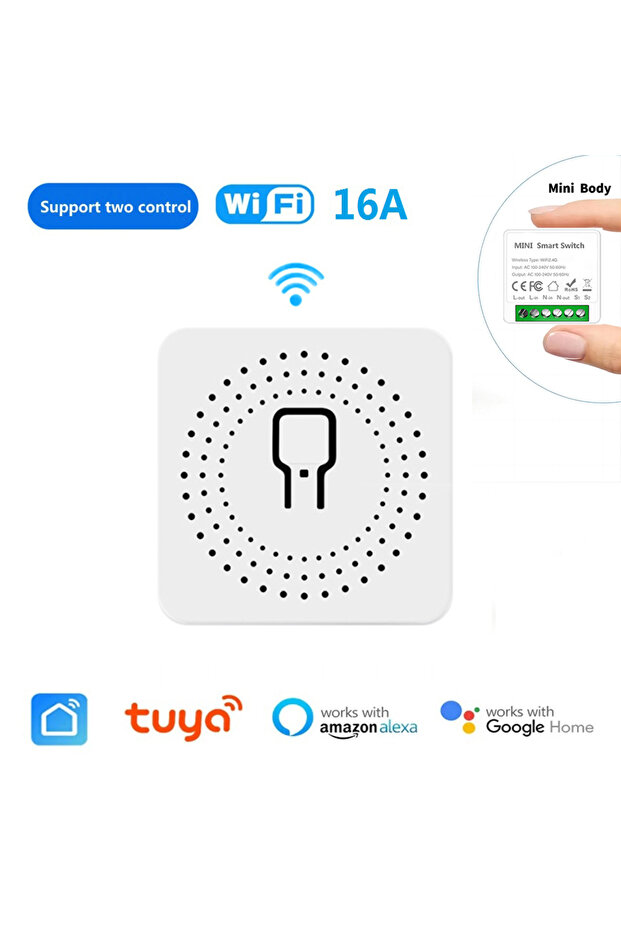 WHITE 16A MINI Wifi DIY Smart Switch Home 2-way Control Relay Smart LIfe APP Control Remotely Timer - 1