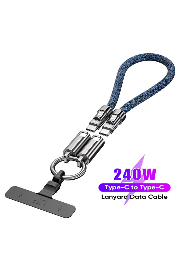 كابل شحن سريع للهواتف المحمولة من USB-C إلى USB-C بقوة 240 واط، أزرق داكن، 30 سم، كابل شحن سريع 5 أمبير من النوع C