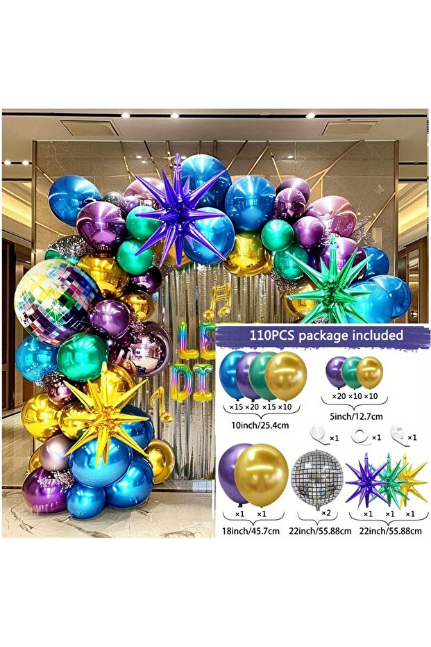Other MULTI 110pcs Metal Balloon Garland Arch Kit - Suitable for Disco Parties, Birthdays Anniversar