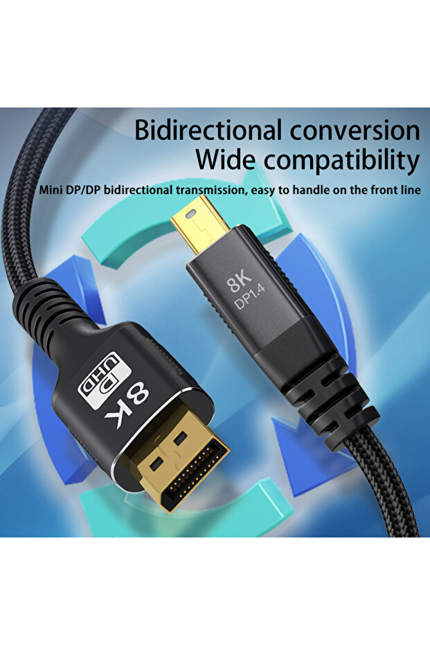 1m Minidp to Dp Cable Version 1.4 8K60 Graphics Card Mini Dp to Dp Adapter Thunderbolt 2 Suitable fo - 4
