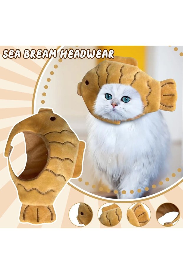 brown Cartoon Cat Hat Cute Fish Shape Pet Cat Costume Breathable Headdress Hat For Cat Pet Cat Headg