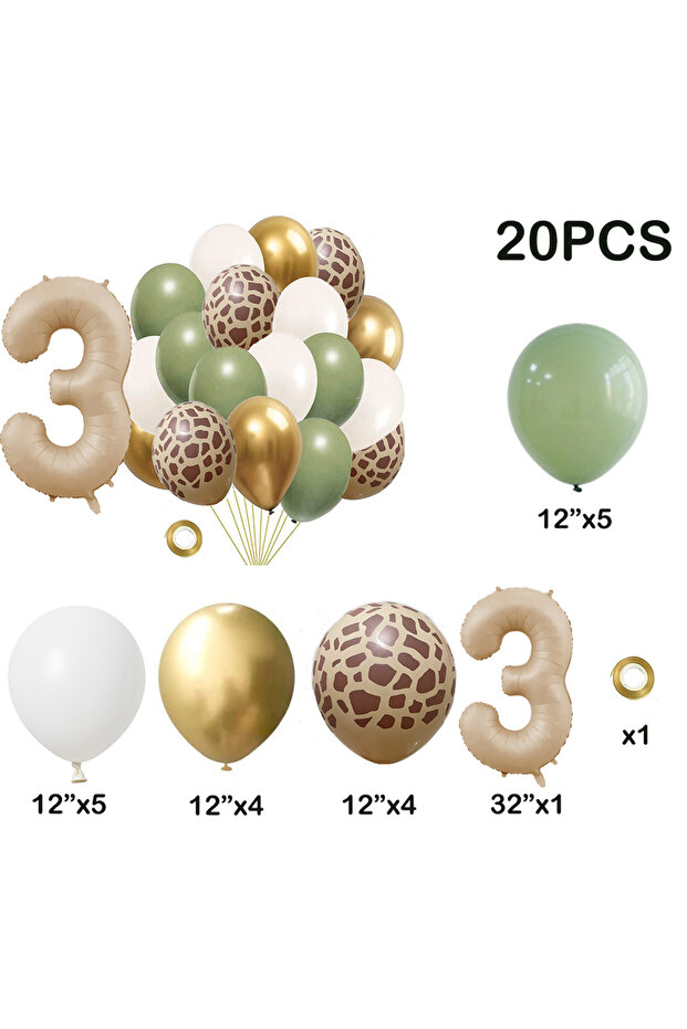 As Picture 3 20-Piece Jungle Latex Balloon Kit with Numbers 0-9 - Great for Birthday Party Decor & B