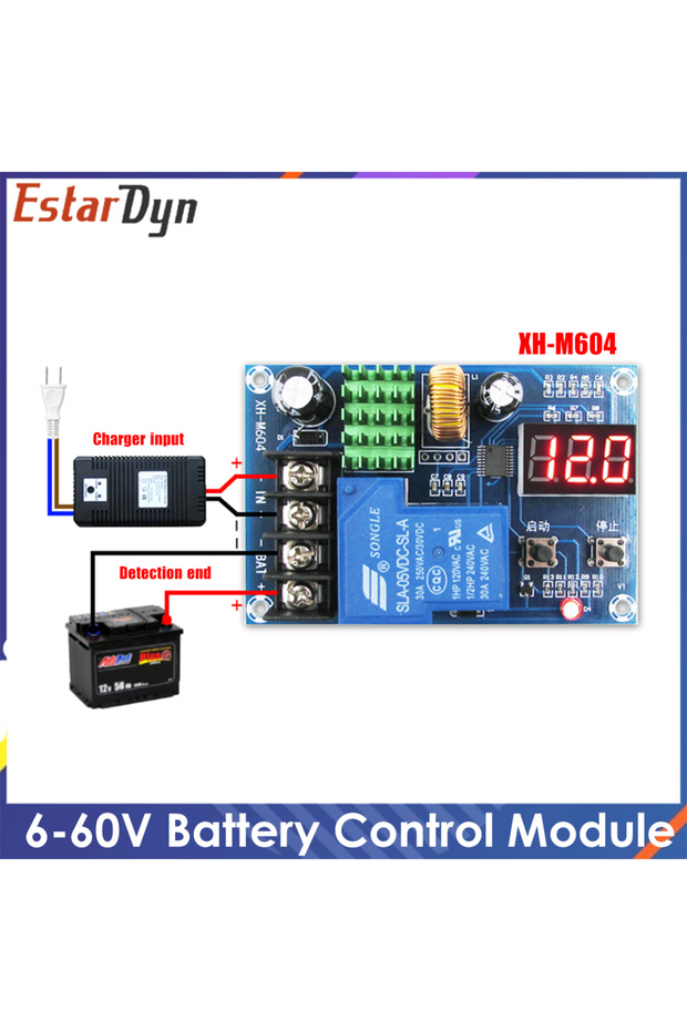 وحدة التحكم في شاحن البطارية XH-M604 DC 6-60V مفتاح التحكم في شحن بطارية الليثيوم التخزينية P...